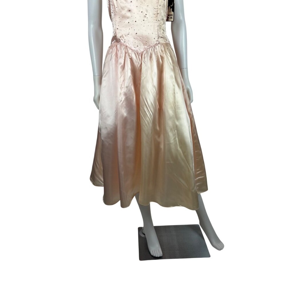 Vintage 80s Prom Dress Womens XS Strapless Peach Satin Glitter Evening Gown Swee - Picture 7 of 16